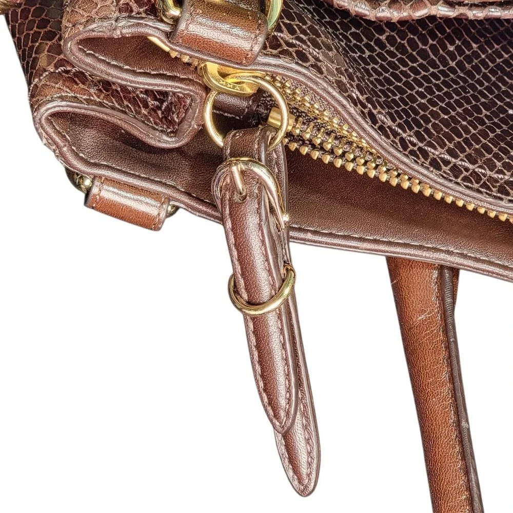 Coach Embossed Python Brown Sierra Large Carryall Satchel Brass Hardware 16753